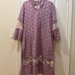 Floral Lace Long Sleeve Kurta in Lavender